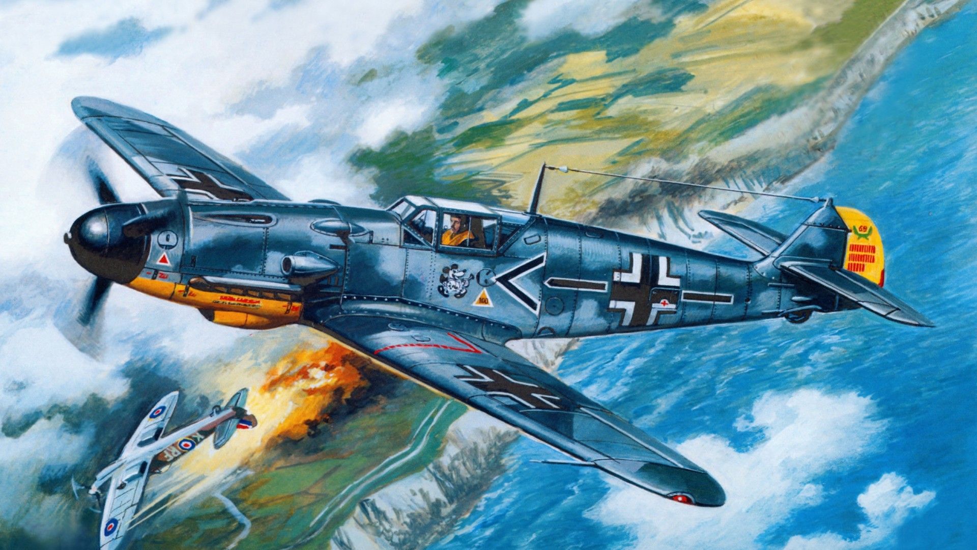 Aereo Bf 109 dipinto artistico, 1920x1080 1080p, Desktop