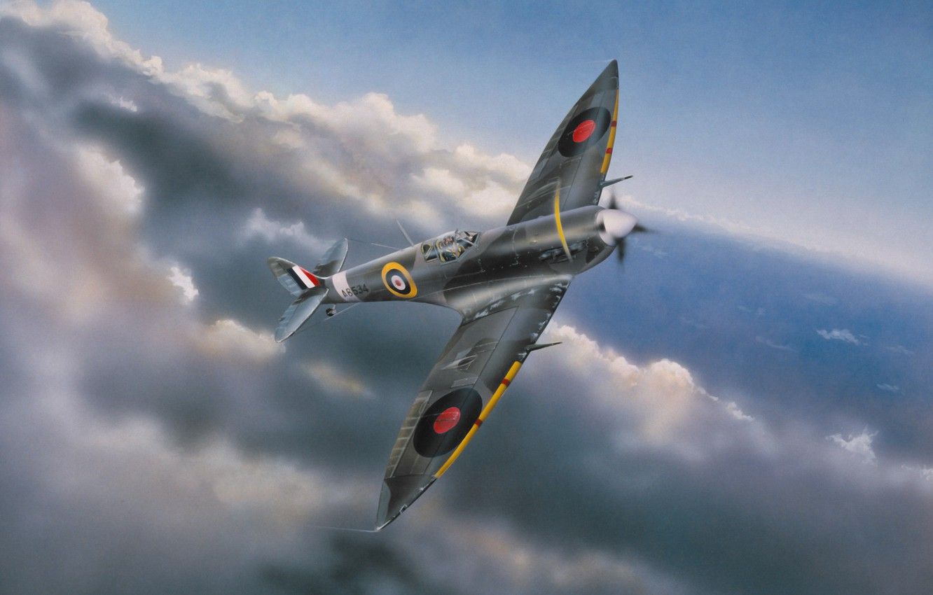 Supermarine Spitfire dipinto tra nuvole, 1332x850 720p, PC