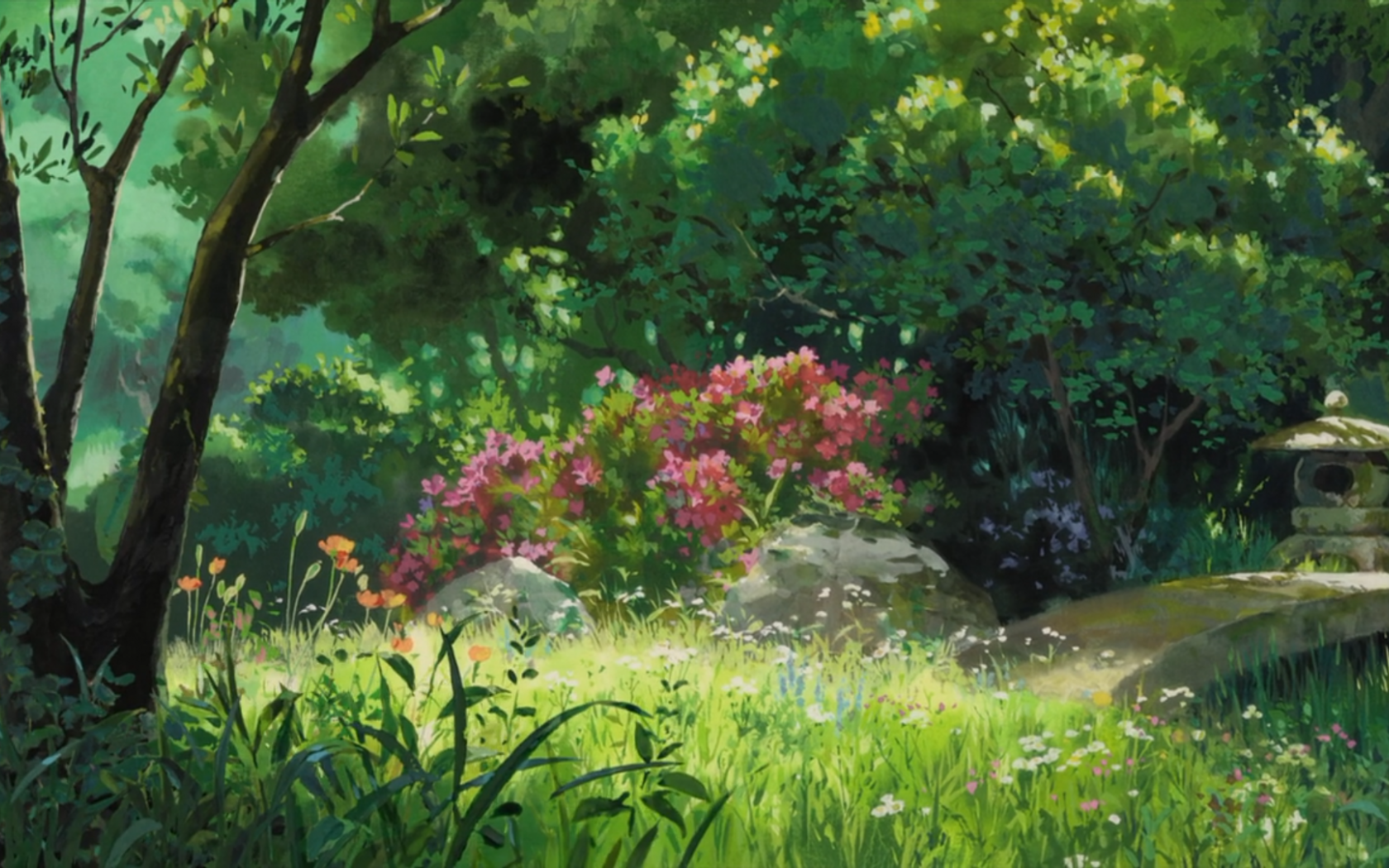 Giardino verde con fiori rosa, 1680x1050 HD Ready, Monitor Gaming