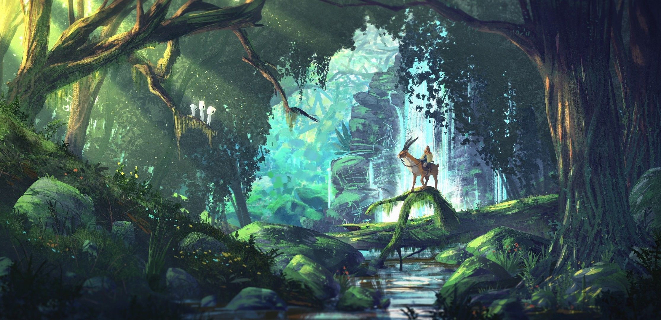 Spirito della foresta stile Ghibli, 2230x1080 2K, Monitor Gaming