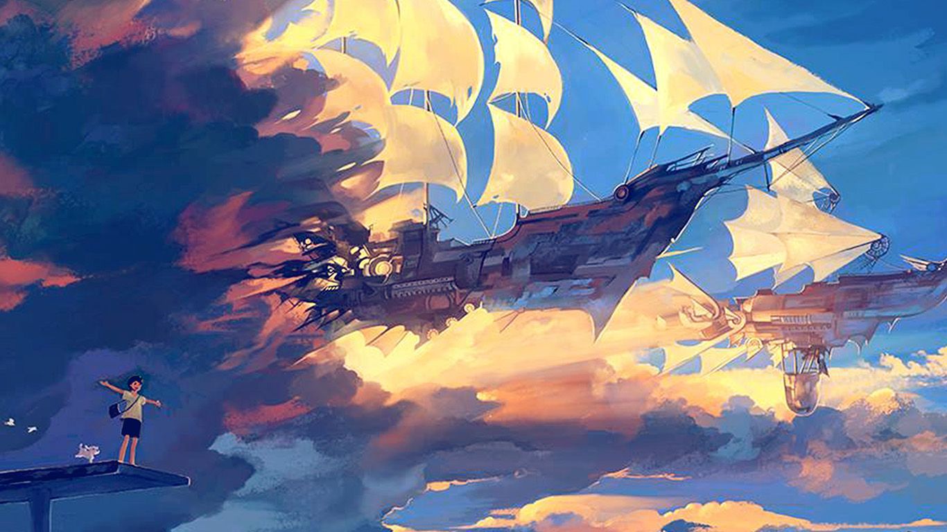 Nave volante tra le nuvole, 1366x768 HD, PC Desktop