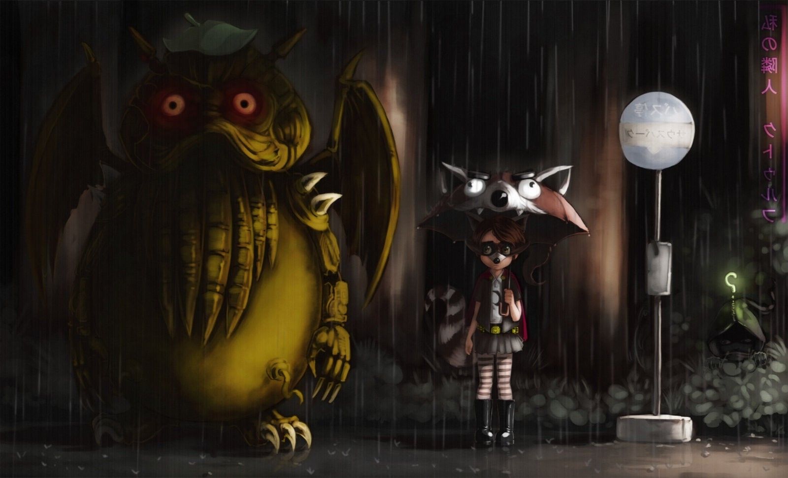 Totoro Cthulhu fan art notturna, 1600x971 900p, Desktop