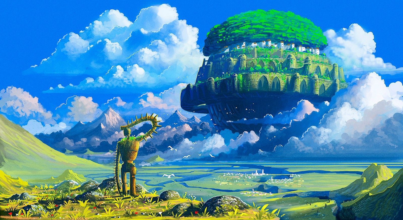 Castello volante nel cielo, robot, 1600x874 HD Ready, Monitor Gaming