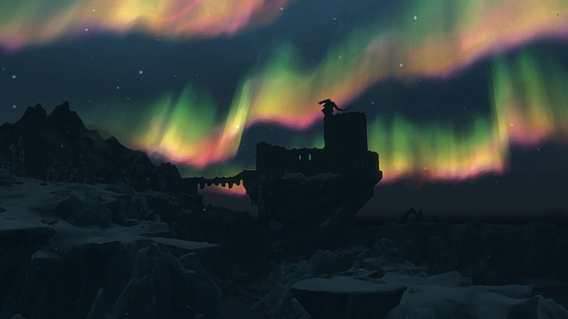 College of Winterhold, aurora boreale, 1920x1080 Full HD, Laptop