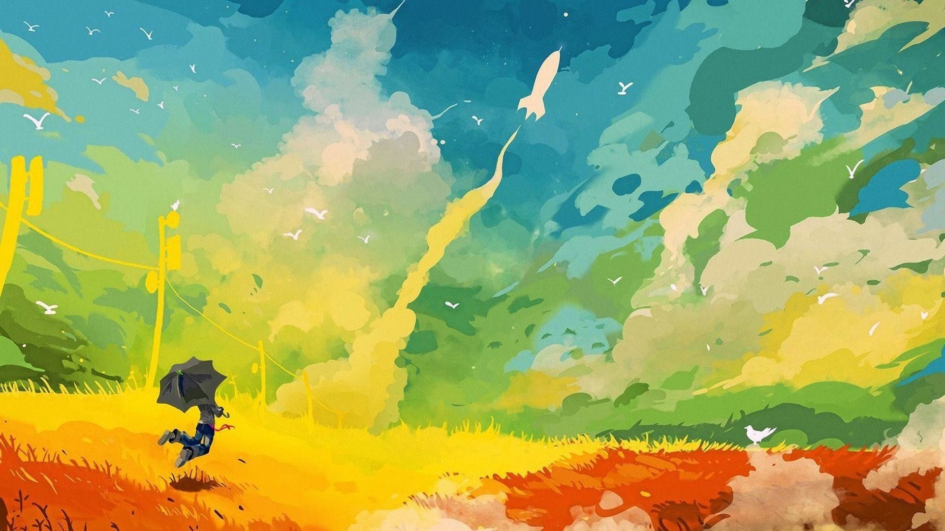 Paesaggio astratto colorato con razzo, 1920x1080 1080p, PC