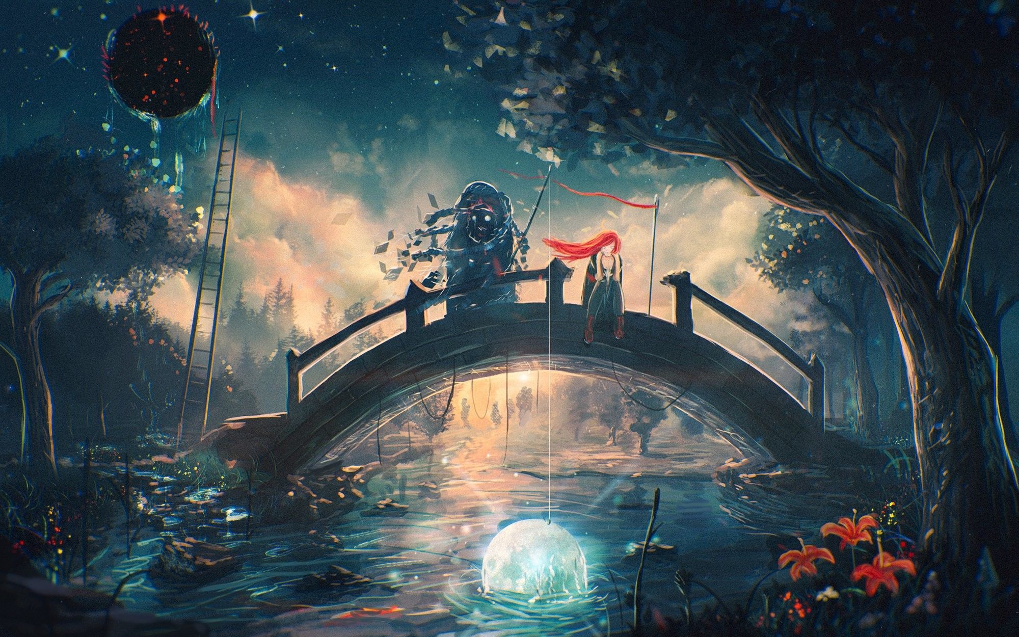 Ponte fantasy notturno con luce, 2000x1250 Hi-Res, PC