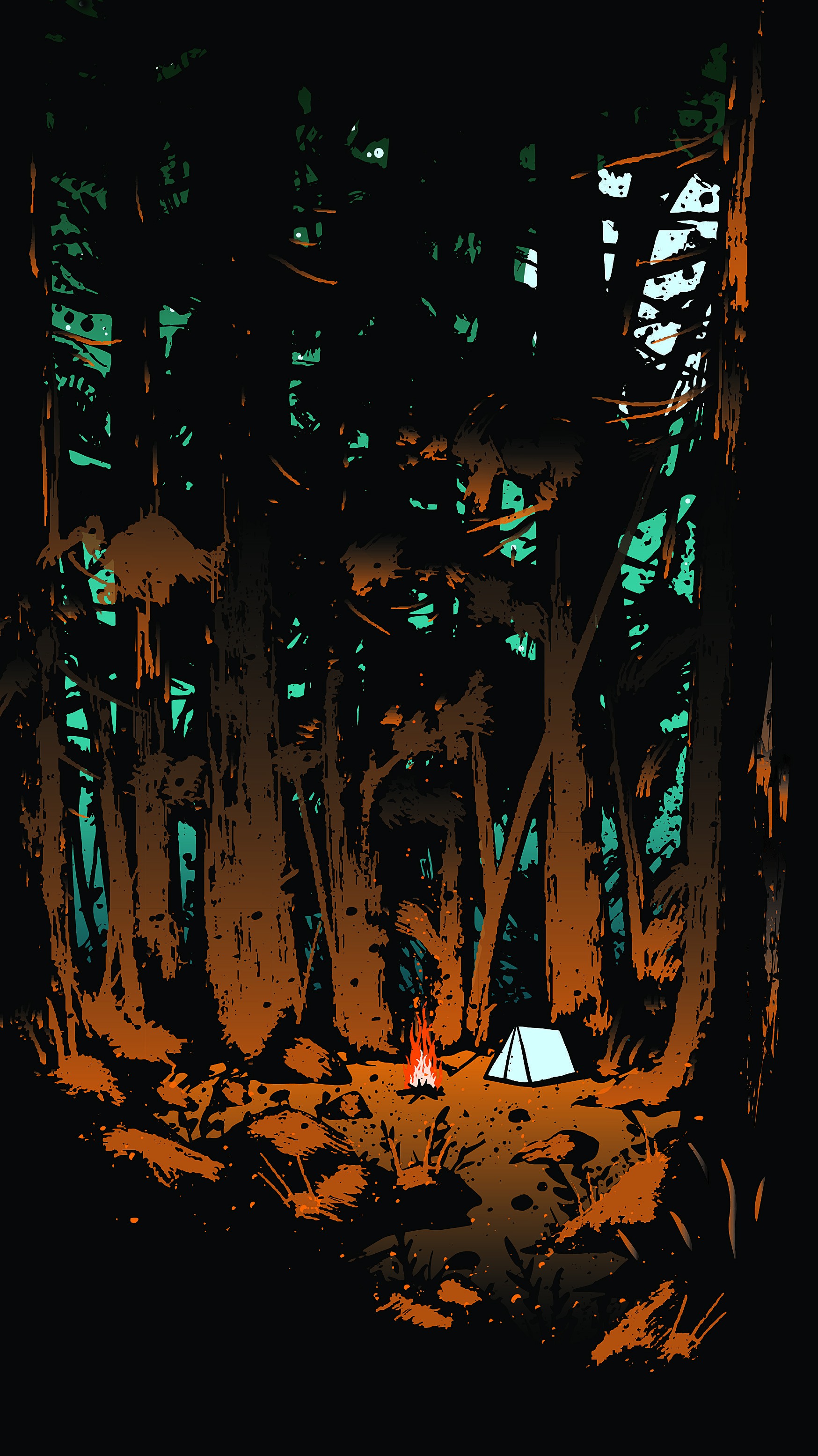 Tenda arancione in bosco notturno, 1748x3109 Verticale, OnePlus