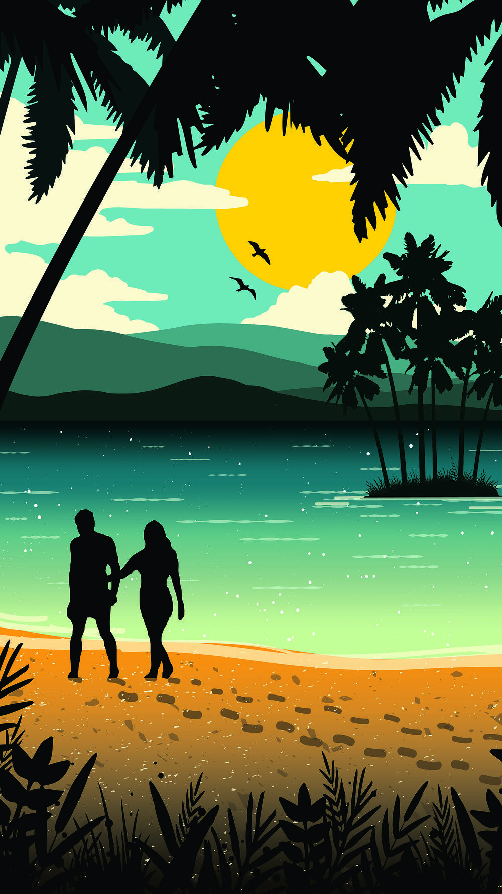 Coppia silhouette spiaggia tropicale, 1000x1779 Full HD Verticale, iPhone
