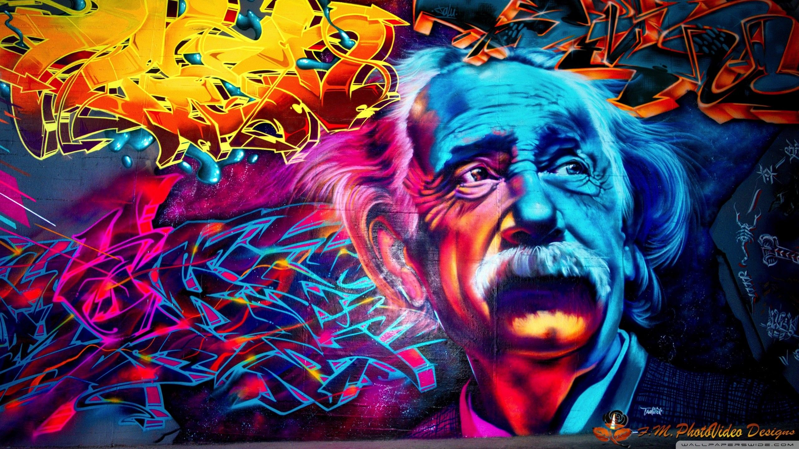 Murale graffiti ritratto Einstein colorato, 2560x1440 QHD, Laptop