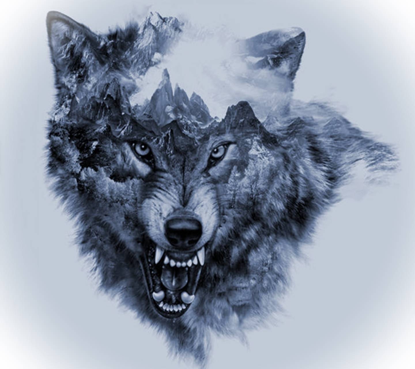 Lupo con montagne sovrapposte, grigio, 1440x1280 HD, Desktop
