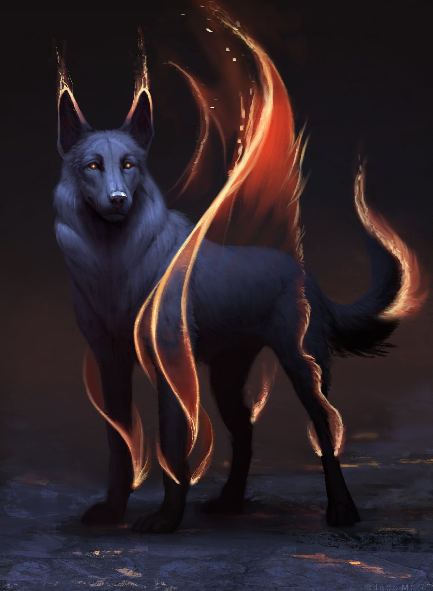 Lupo scuro con fiamme, 1386x1890 Verticale, Mobile