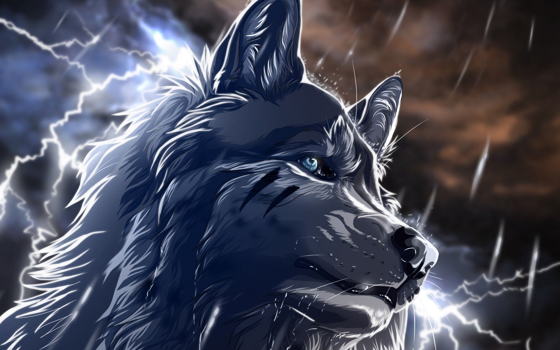 Lupo artistico con fulmini, 1920x1200 WUXGA, PC