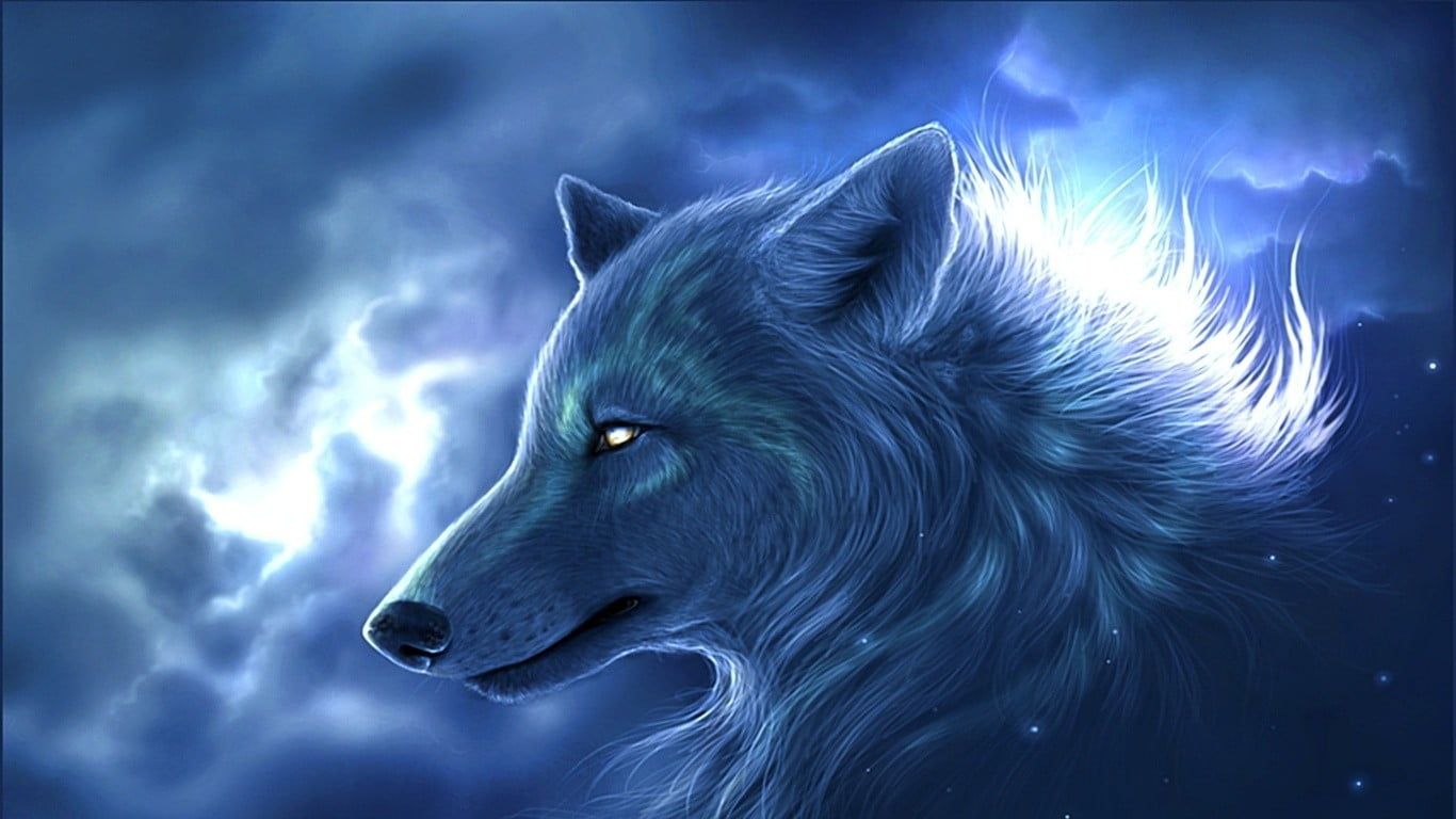 Lupo bianco fantasy tra nuvole, 1366x768 720p, Laptop
