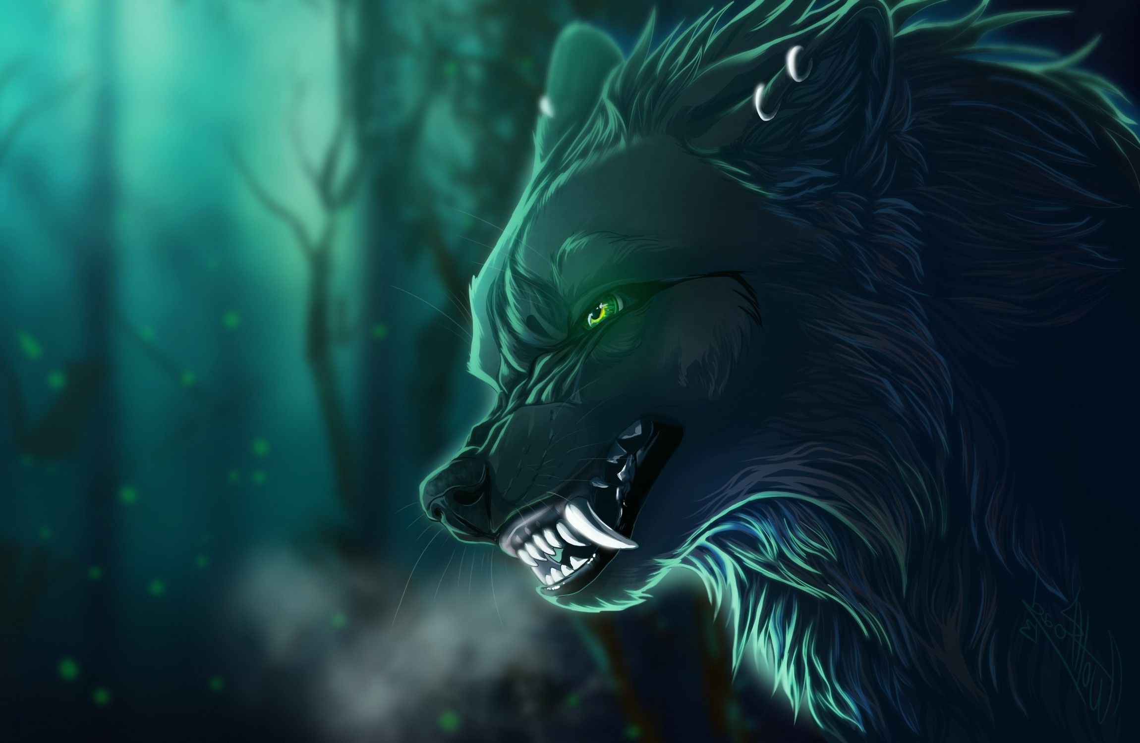 Lupo fantasy verde ringhiante, 2300x1500 Hi-Res, iMac