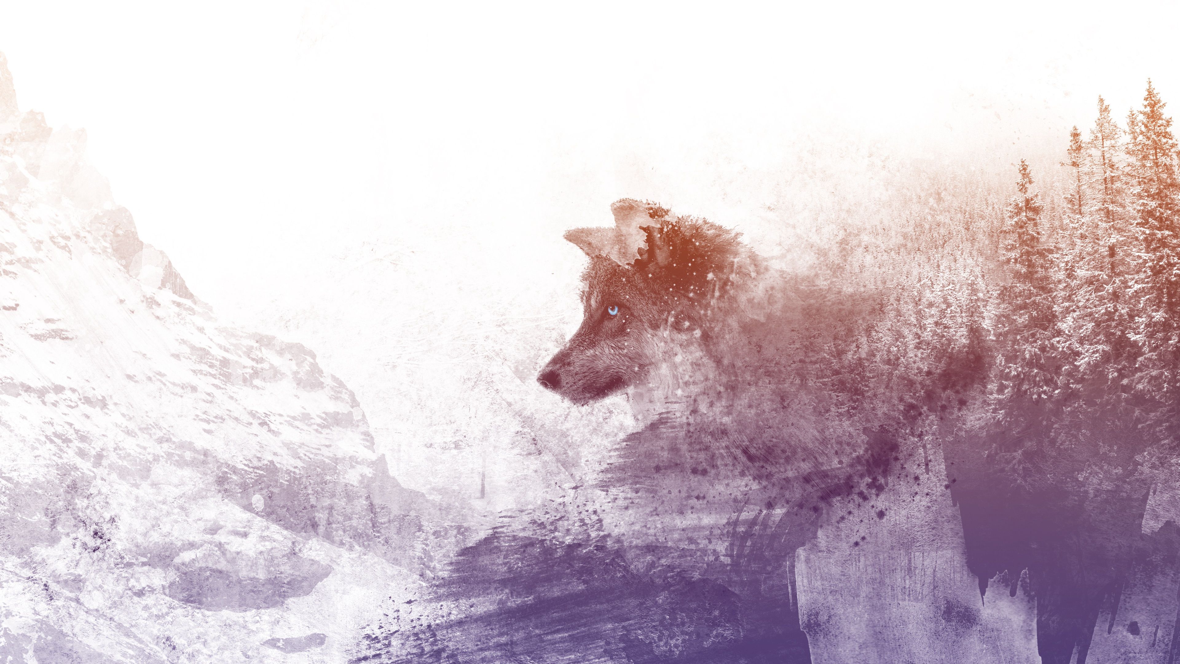 Lupo artistico con montagne, 3840x2160 4K Ultra HD, Monitor 4K