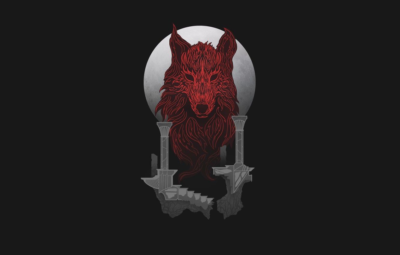 Lupo rosso artistico con luna, 1332x850 720p, Acer Nitro