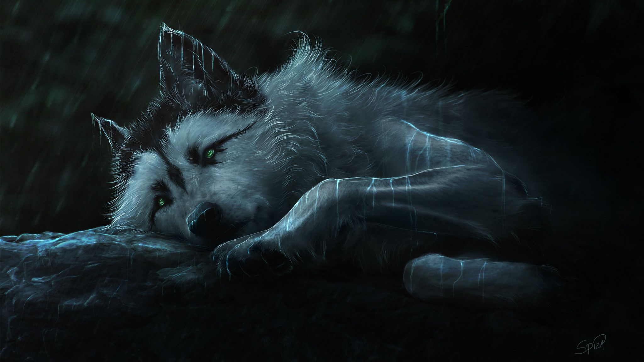 Lupo disteso dipinto artistico, 2048x1152 Hi-Res, Desktop