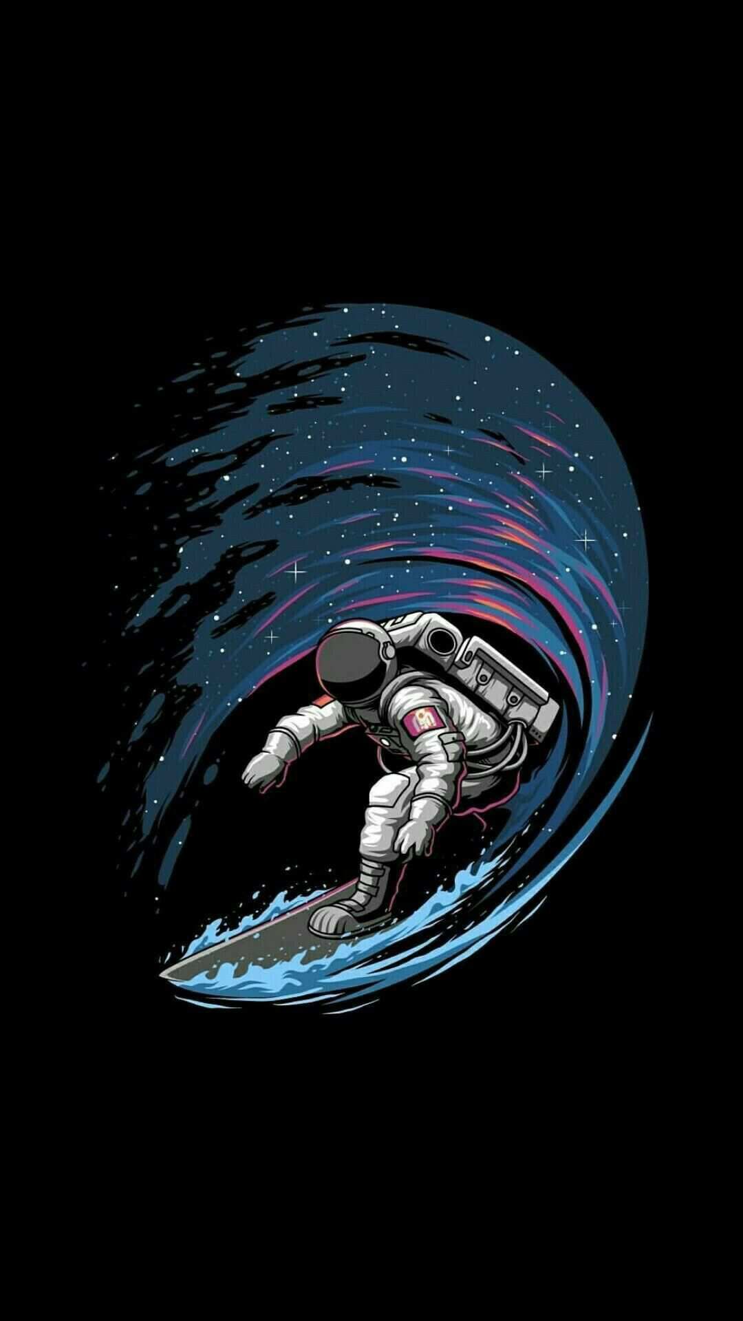 Astronauta surfa onda spaziale, 1080x1920 Verticale, Telefono