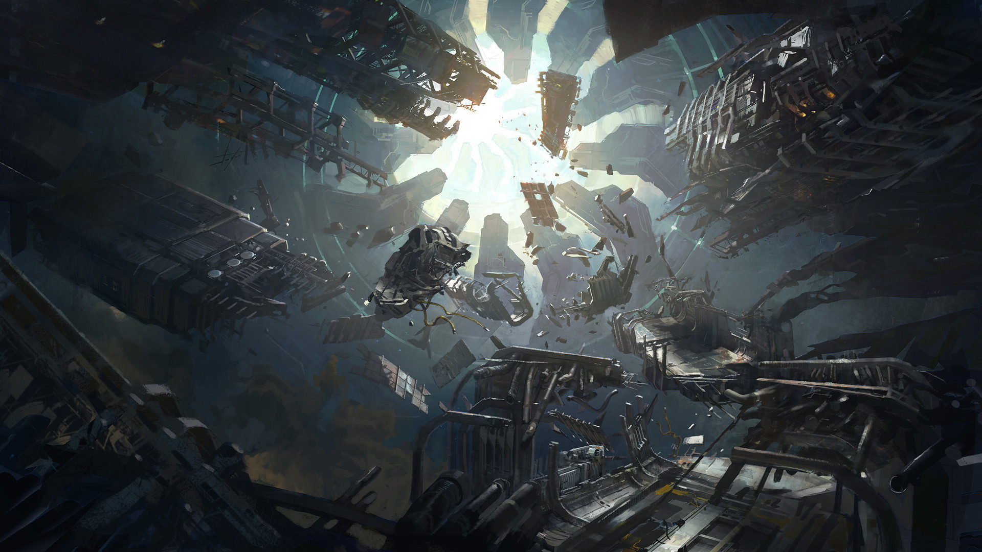 Astronave distrutta scena sci-fi, 1920x1080 Full HD 1080p, PC