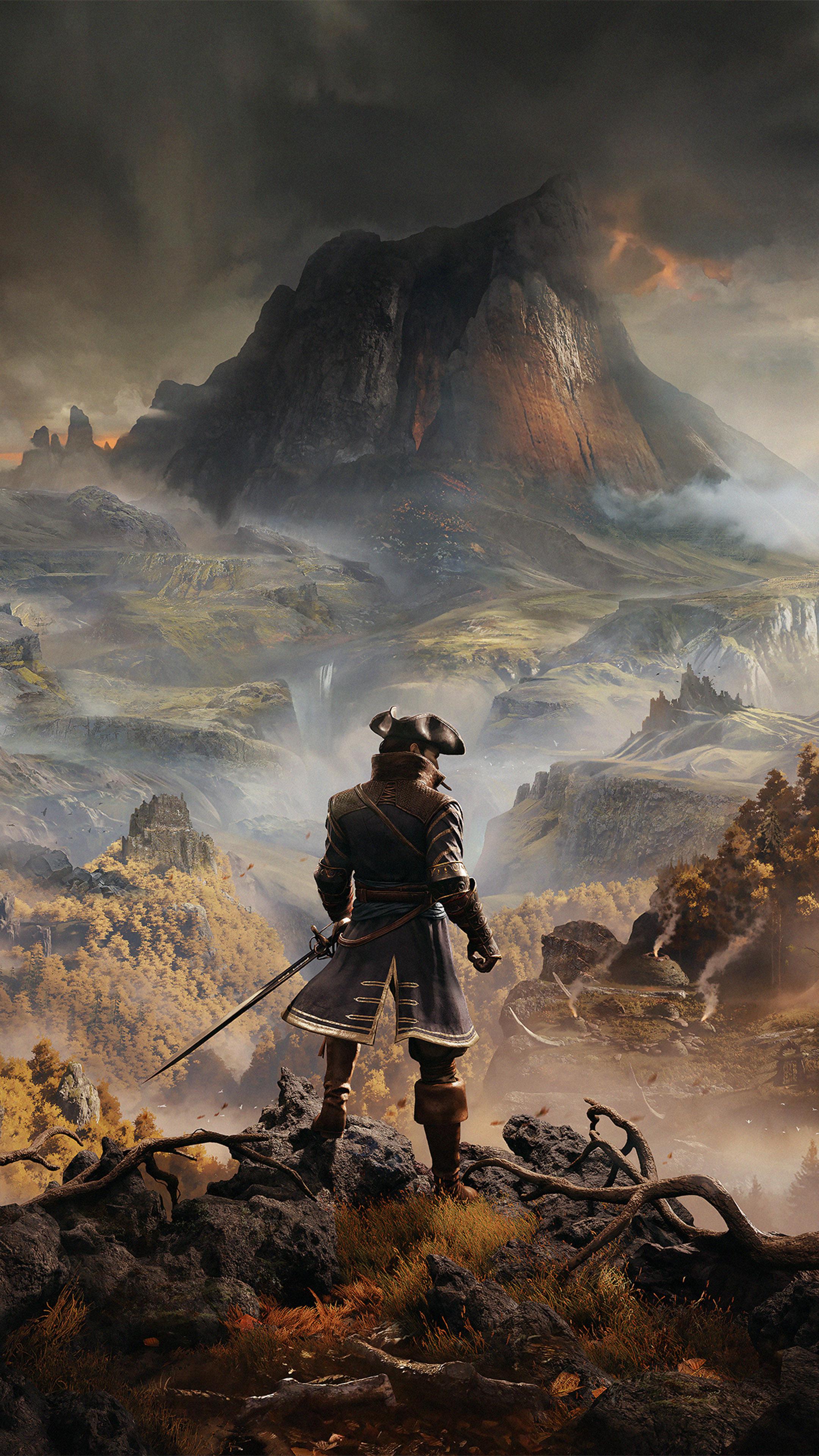 Greedfall guerriero paesaggio montano, 2160x3840 Verticale, Android