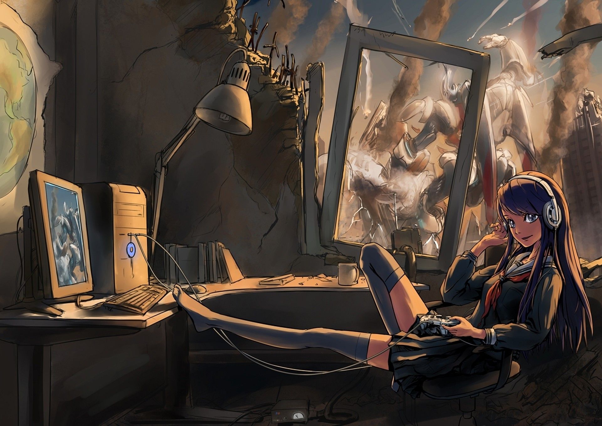 Gamer anime con cuffie, PC, 1920x1359 Full HD+, Desktop