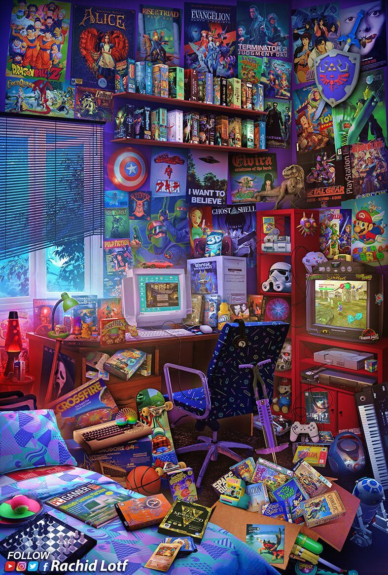 Stanza retro gaming nostalgica, 787x1165 Verticale, Mobile
