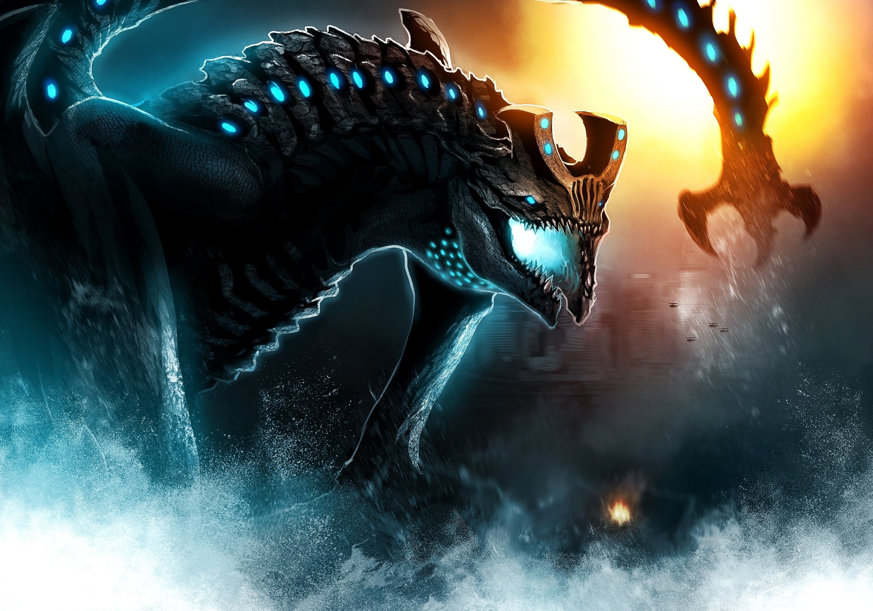 Drago nero luminescente blu, 2988x2091 2K, Laptop