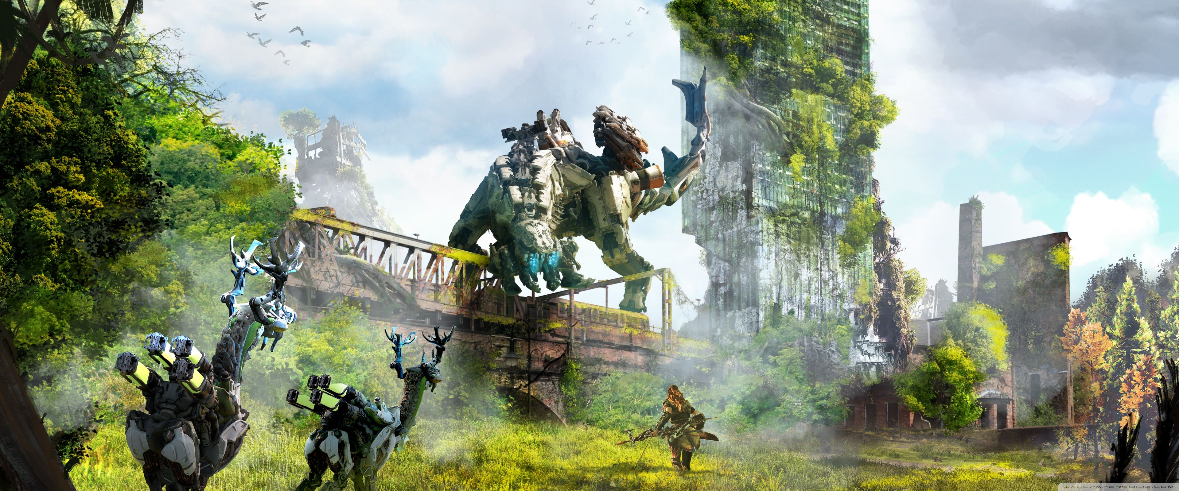 Horizon Zero Dawn macchina robotica, action RPG, 3840x1600 Ultrawide, Dual Monitor
