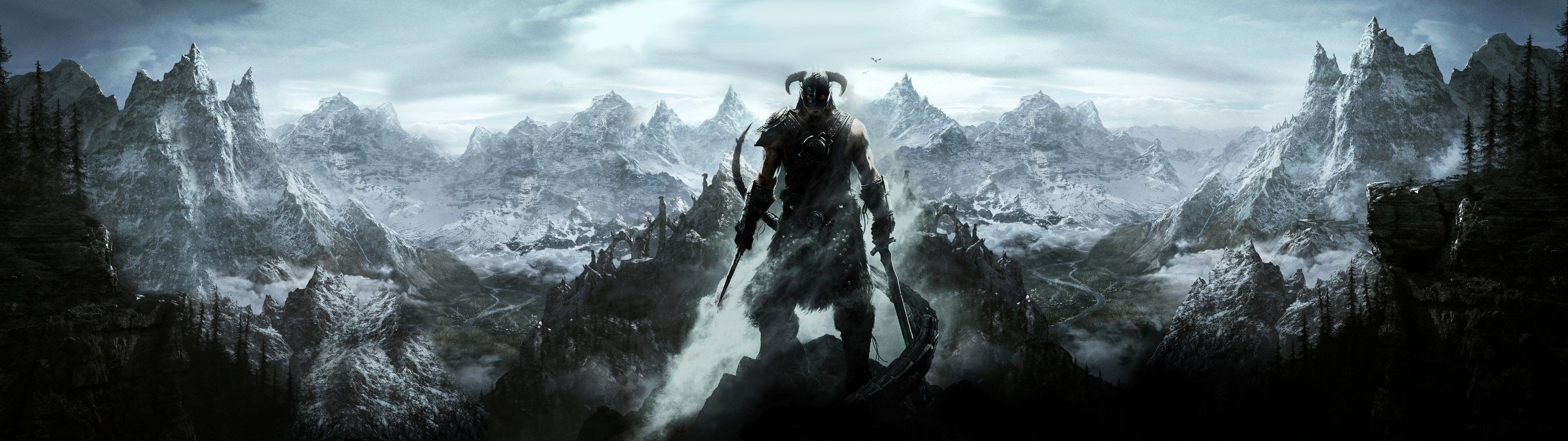 Skyrim guerriero montagne, RPG, 3840x1080 21:9, Ultrawide