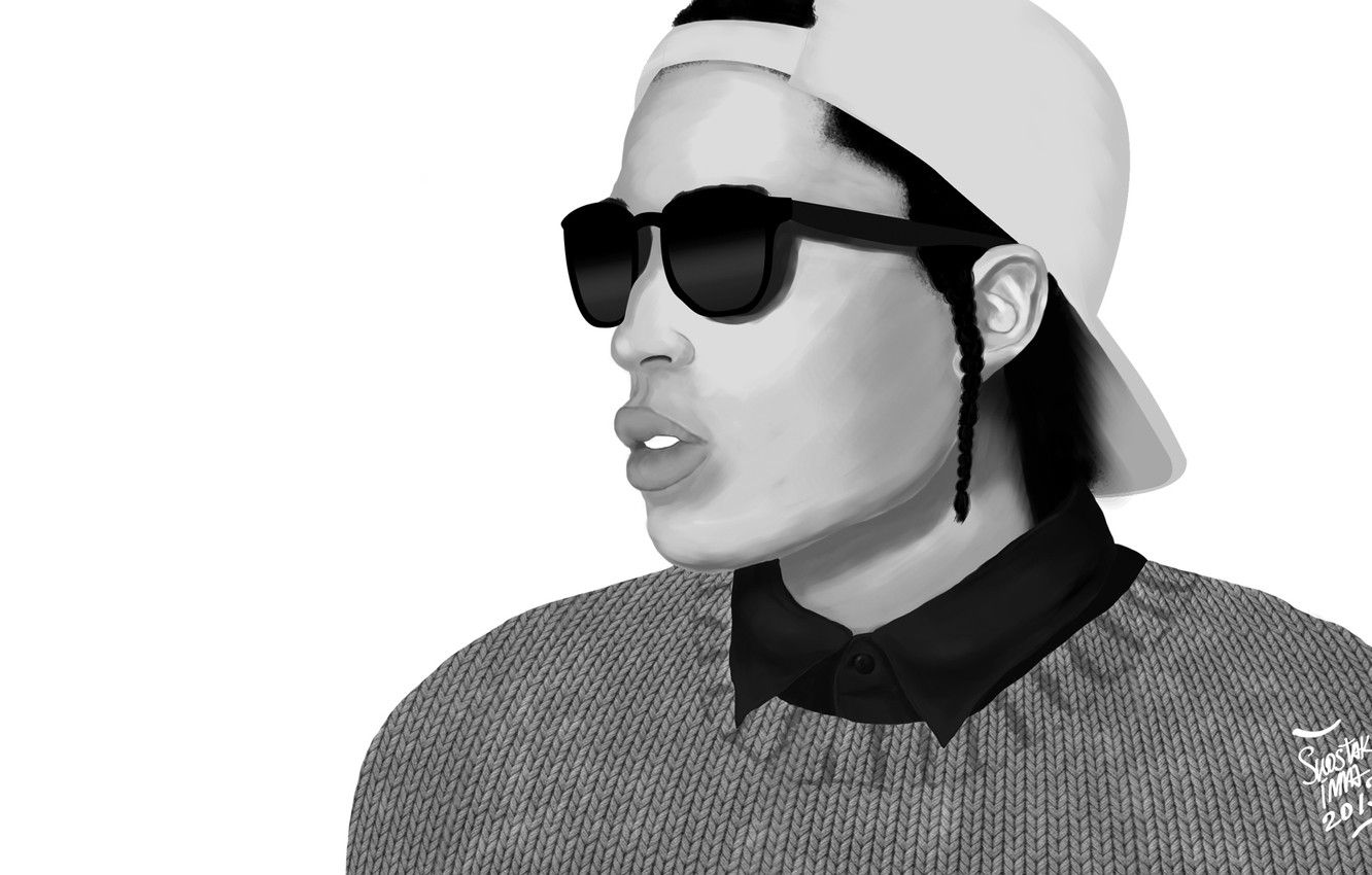 ASAP Rocky illustrazione bianco nero, 1332x850 HD, Desktop