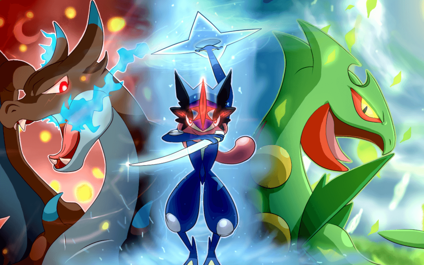 Ash Greninja con Pokemon leggendari, 1368x855 HD, Desktop