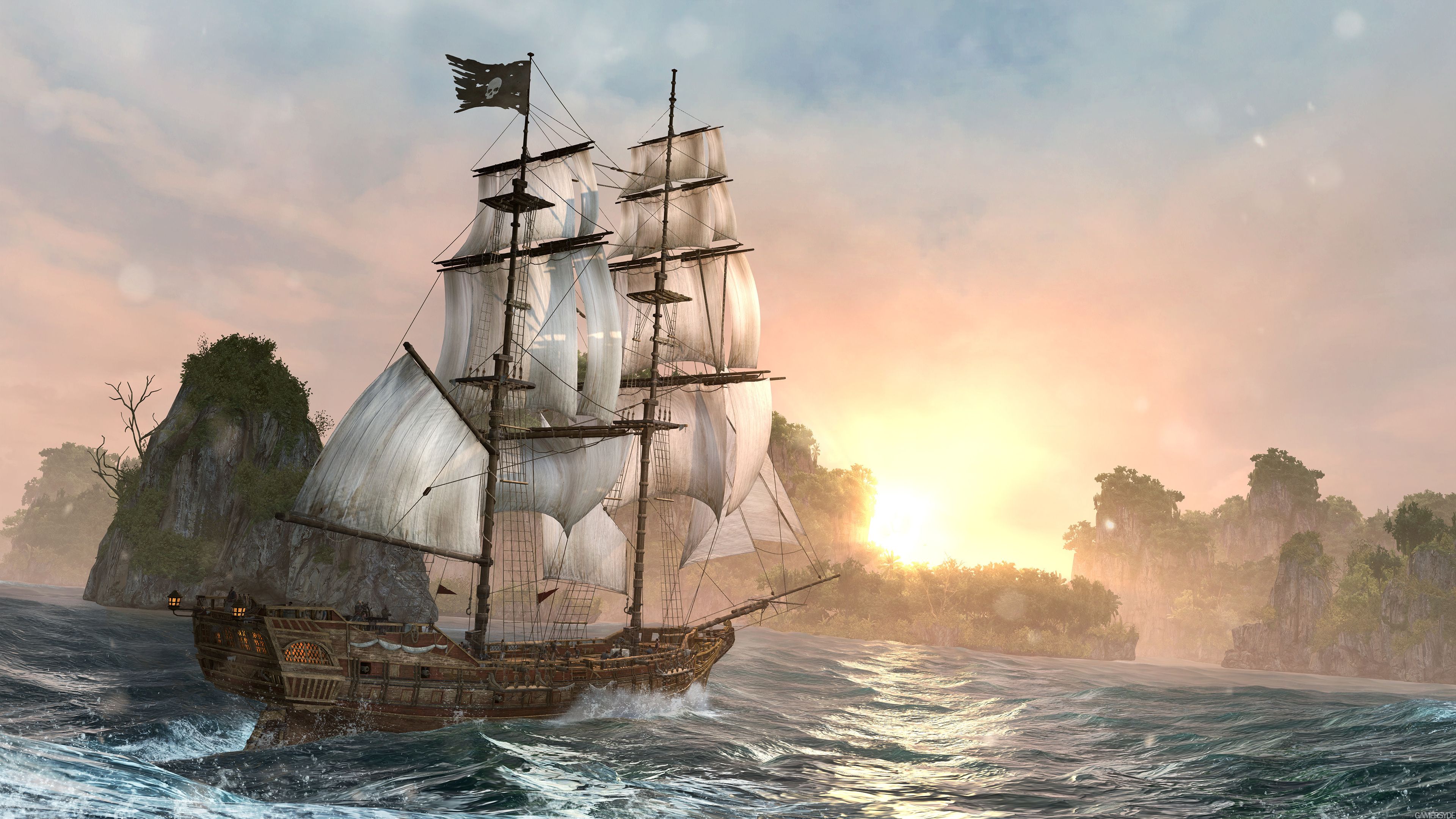 Nave pirata vela oceano, 3840x2160 4K, Desktop 4K