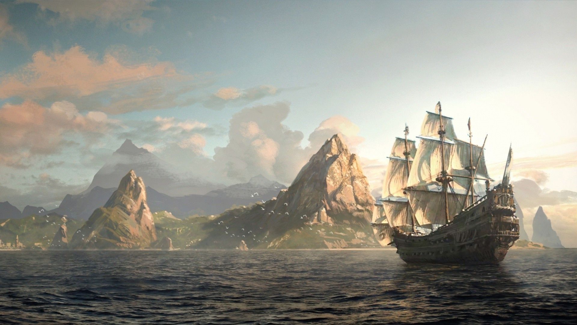 Nave pirata vicino isola, 1920x1080 Full HD, Laptop