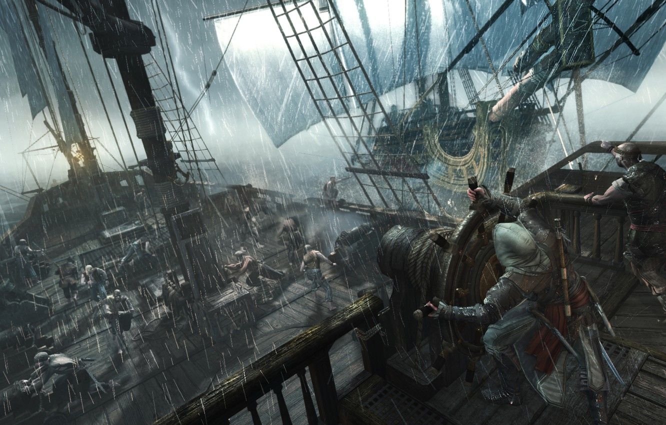 Edward Kenway nave pirata tempesta, 1332x850 720p, PC