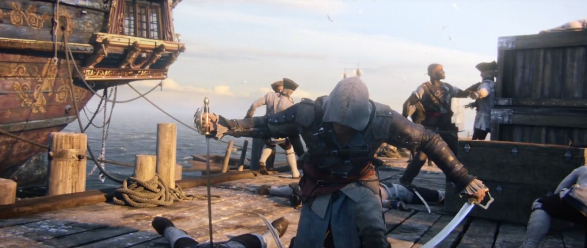 Assassin's Creed Black Flag combattimento nave, 1915x811 Ultrawide, Dual Monitor