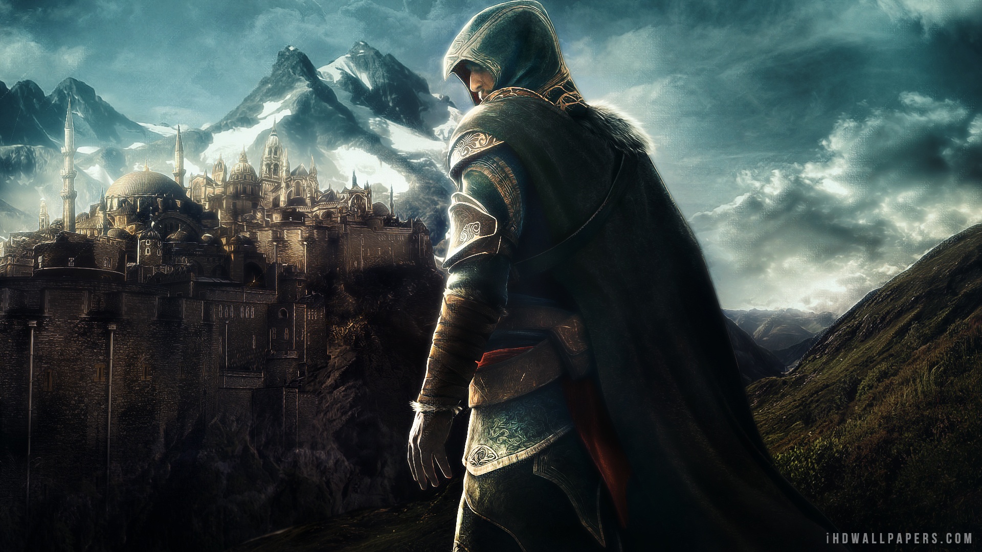 Assassino con mantello, montagne, 1920x1080 Full HD 1080p, Desktop