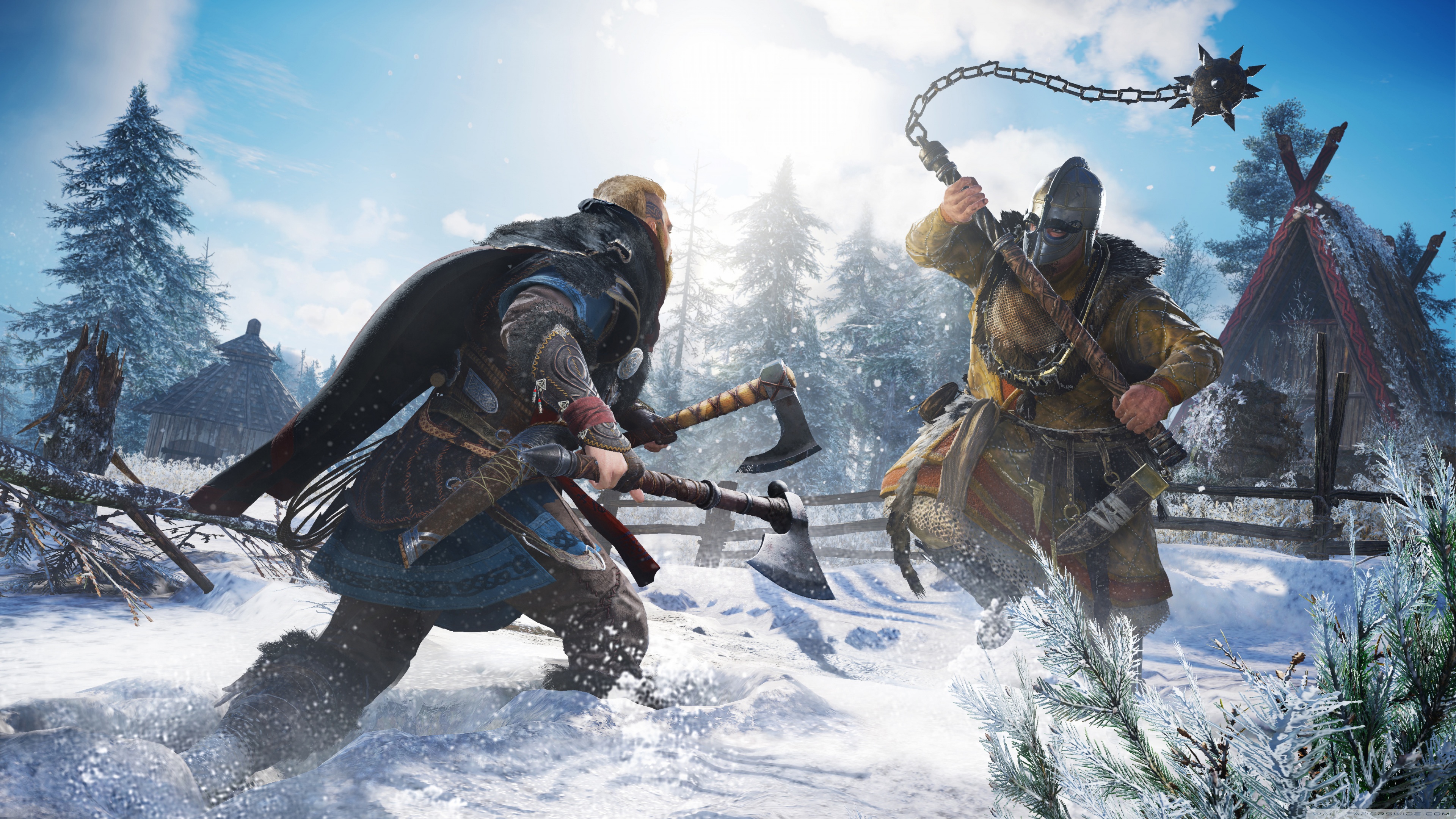 Assassin's Creed Valhalla combattimento neve, 3840x2160 4K Ultra HD, Monitor 4K