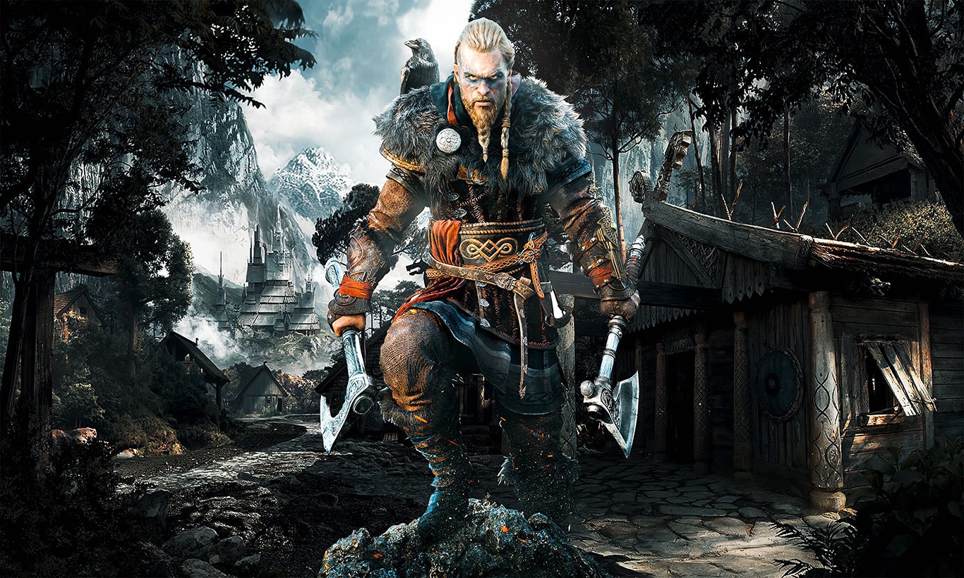 Assassin's Creed Valhalla vichingo guerriero, 1366x820 720p, PC