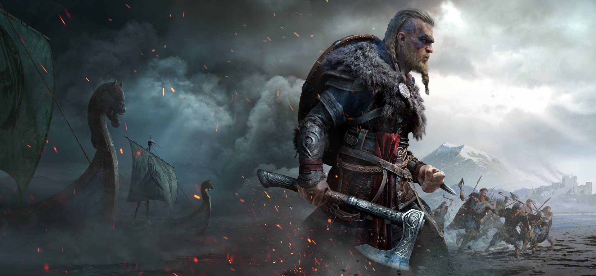 Assassin's Creed Valhalla vichingo guerriero, Ubisoft, 1920x890 Full HD 1080p, Laptop