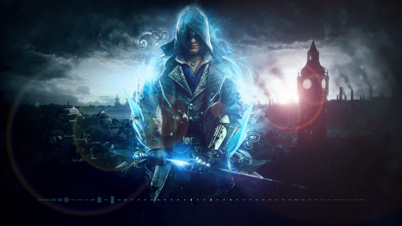 Assassino con lama luminosa blu, 1366x768 HD, Desktop