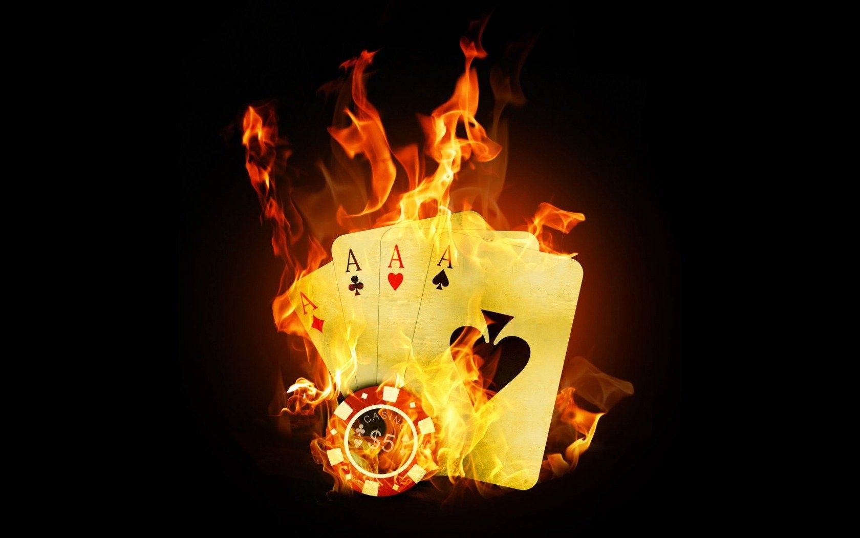 Assi di carte in fiamme, 1680x1050 HD Ready, Desktop