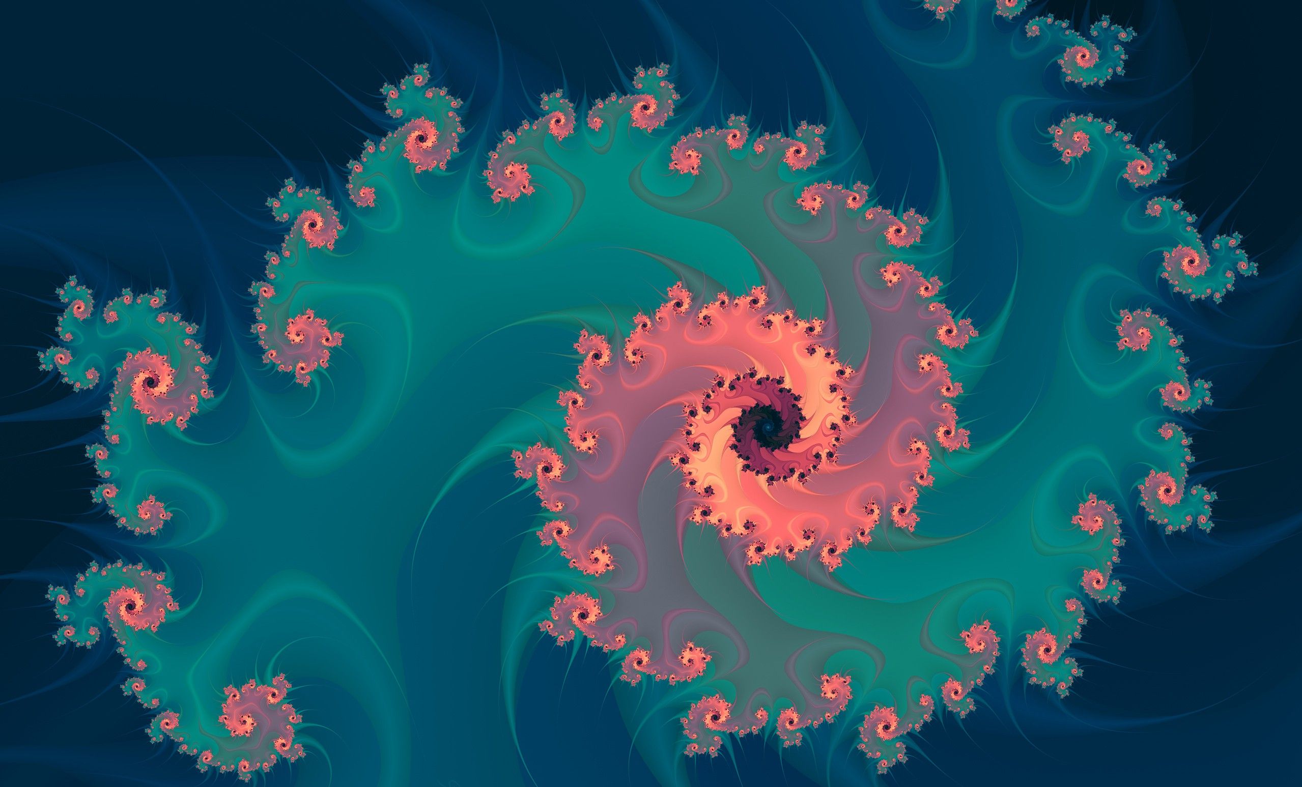 Spirale frattale astratta blu-corallo, 2558x1547 Hi-Res, Desktop