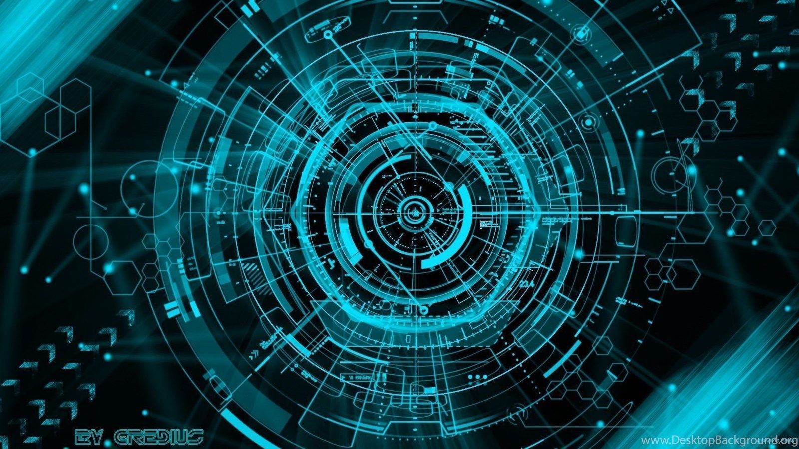 Cerchi tecnologici astratti blu, 1600x900 900p, Laptop