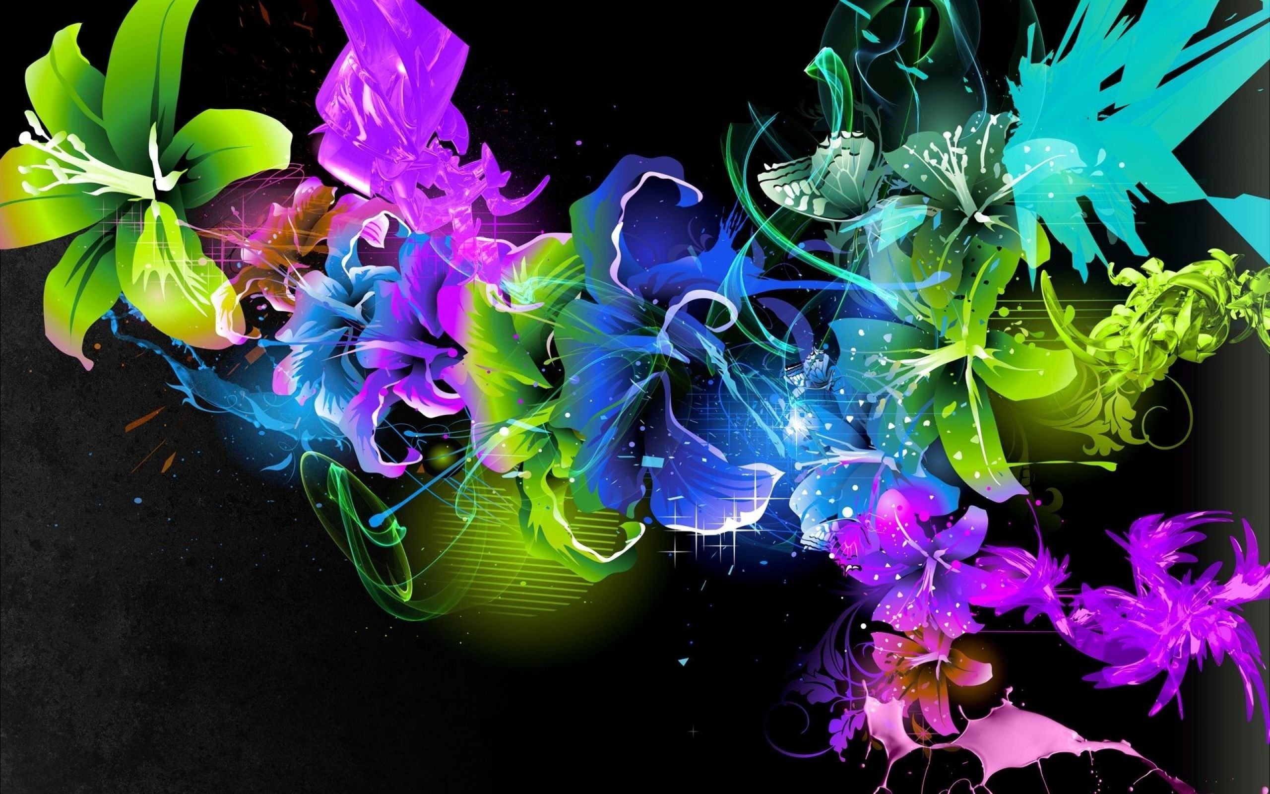 Fiori astratti colorati sfondo nero, 2560x1600 2K, MacBook Pro