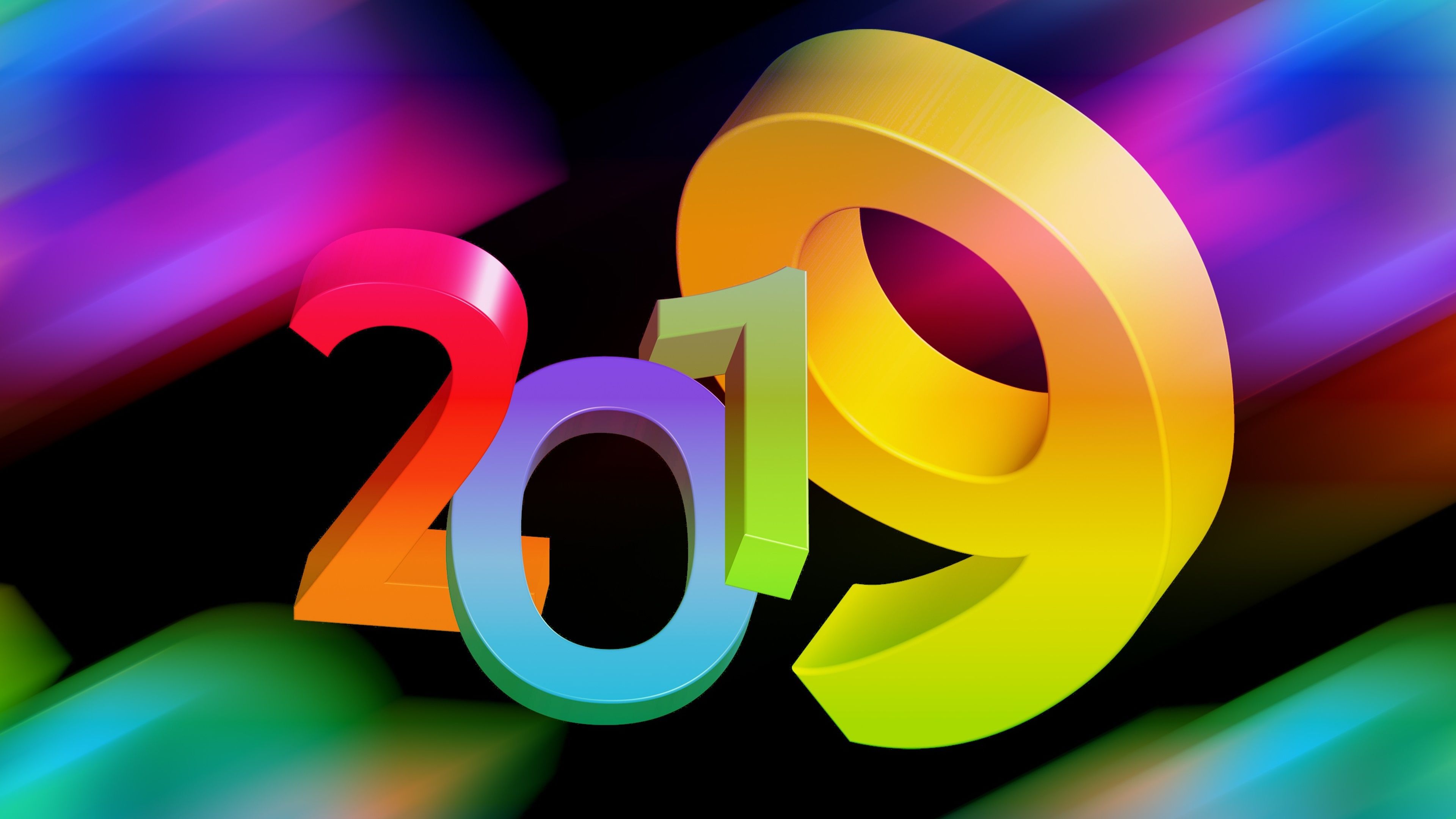 Numeri 2019 colorati 3D, 3840x2160 4K, Desktop 4K