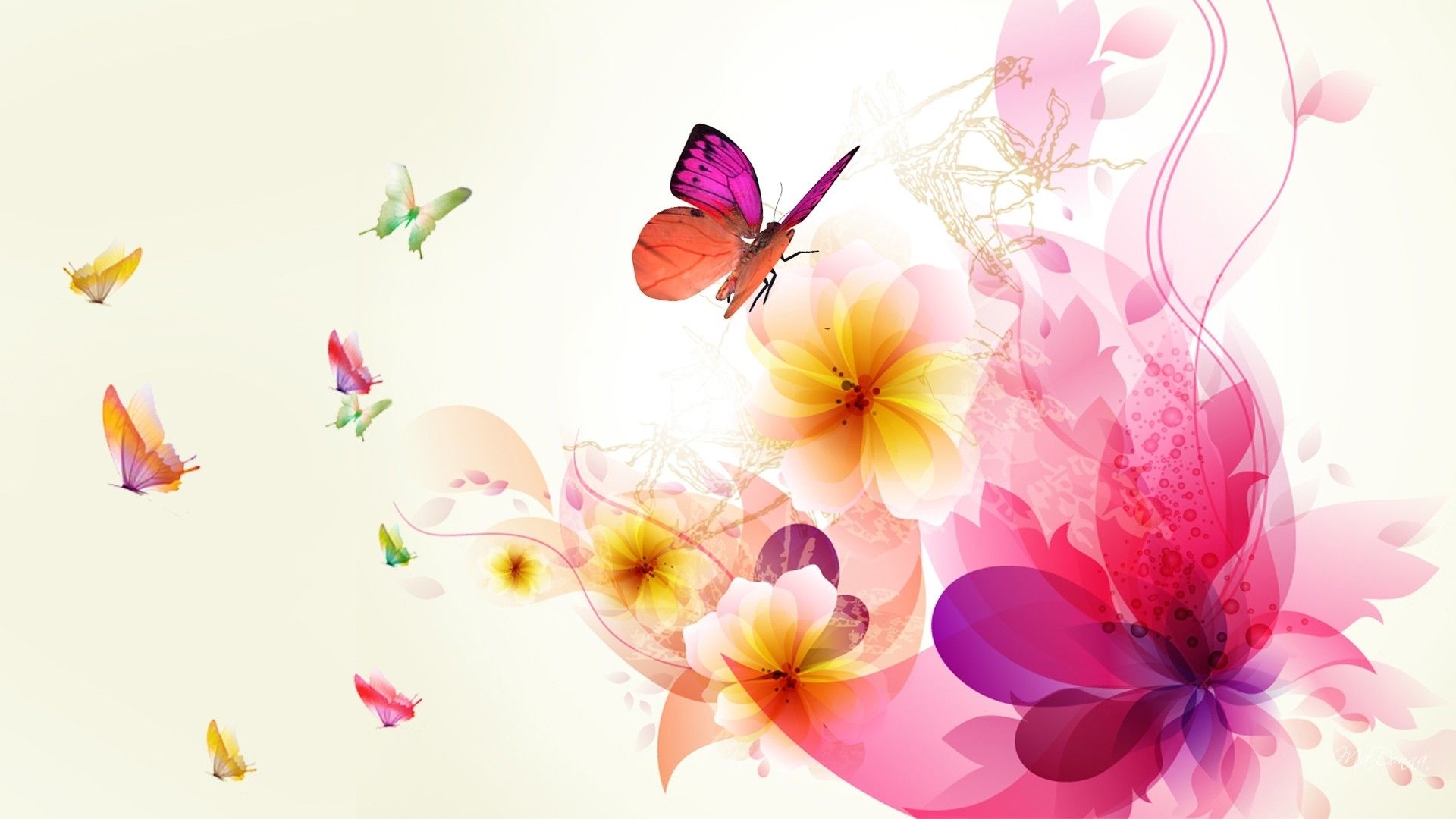 Farfalle e fiori astratti colorati, 1920x1080 1080p, Desktop