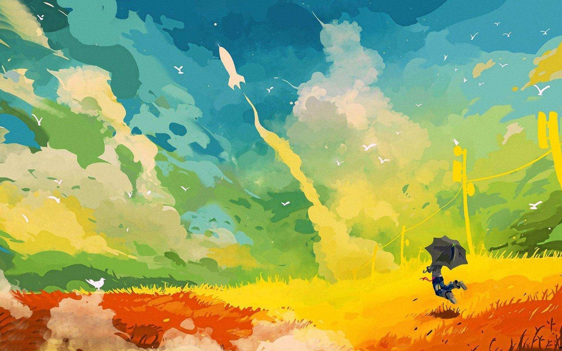 Paesaggio astratto colorato con ombrello, 1920x1200 Full HD+ WUXGA, PC