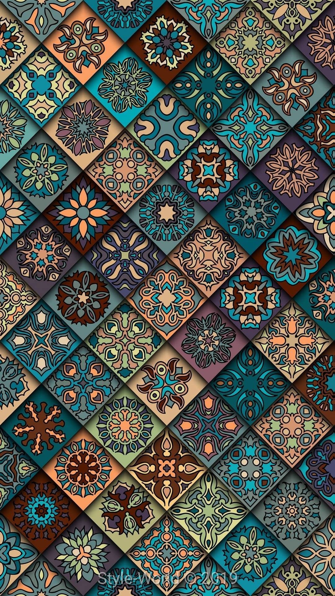 Mosaico geometrico floreale colorato, 1080x1920 Verticale, Mobile