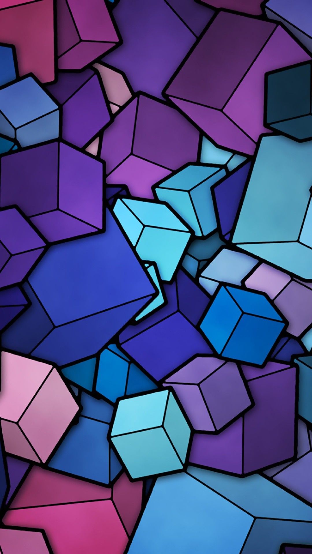 Cubi geometrici 3D viola blu, 1080x1920 Full HD Verticale, Smartphone