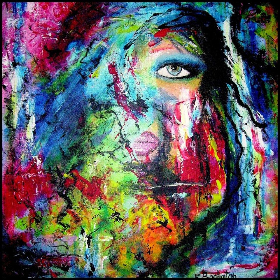 Volto astratto multicolore dipinto, 960x961 Verticale, Telefono